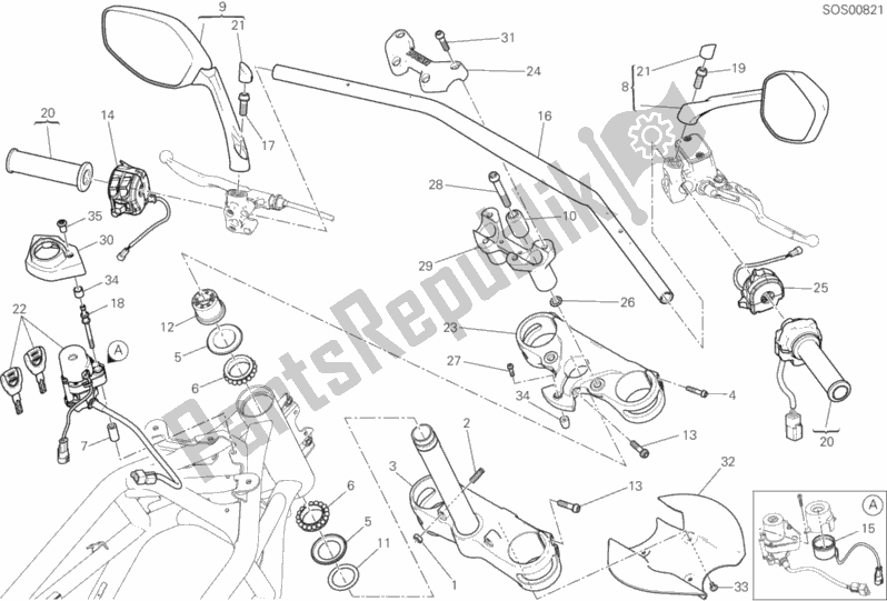 Tutte le parti per il Manubrio del Ducati Multistrada 950 SW 2018